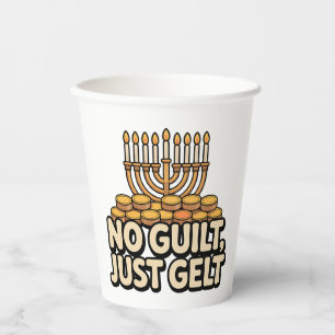 Not Guilt Just Gelt Funny Hanukkah Jewish Jew Paper Cups
