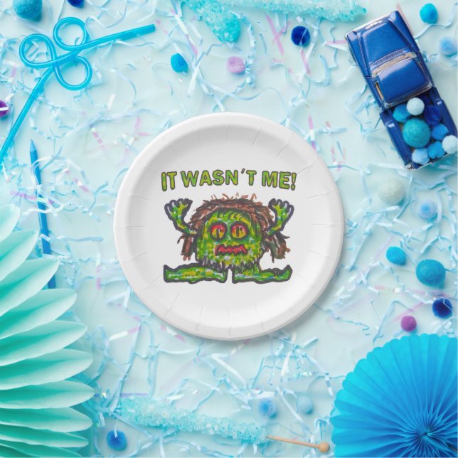 Not guilty gremlin funny hand drawn illustration paper plate (Party)