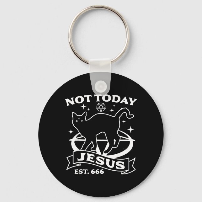 Not Jesus - Black Cat Satanic Devil Halloween Goth Key Ring (Front)
