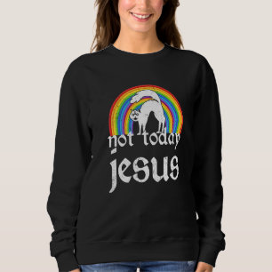 Not Jesus Today Rainbow Satanic Cat Goth Concert Sweatshirt