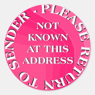 Not Known at this Address Classic Round Sticker