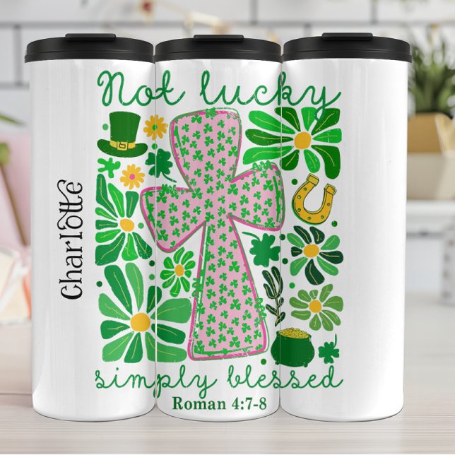 Not Lucky Simply Blessed Cross Graphic Thermal Tumbler (Creator Uploaded)
