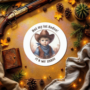 “Not My 1st Rodeo” Cowboy Toddler Western Birthday Classic Round Sticker