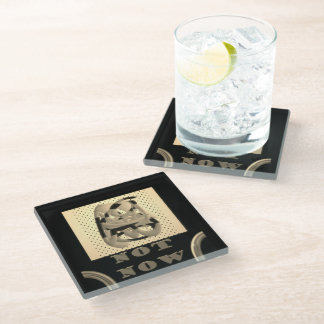 Not Now another time maybe black with silver color Glass Coaster