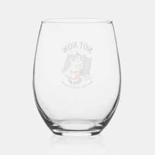 Not Now Lazy Cat Vintage Engraving Funny Cat Desig Stemless Wine Glass