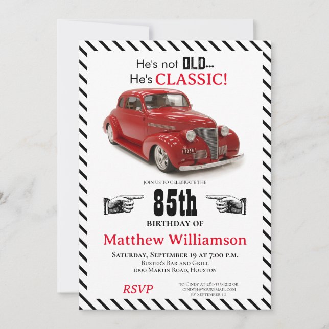 Not Old But Classic 1939 Coupe 85th Birthday Year Invitation (Front)