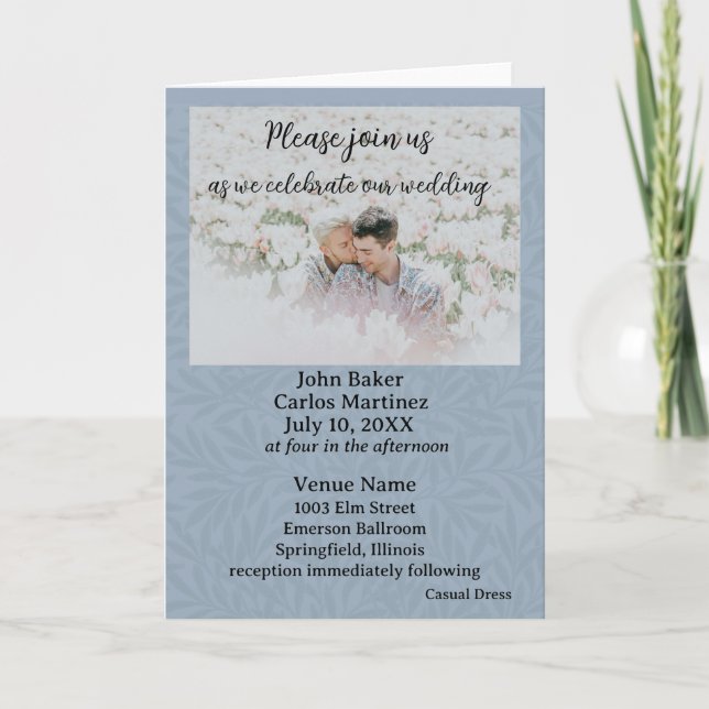 (not ready) Dusty Blue Leaves Folded Invitation (Front)