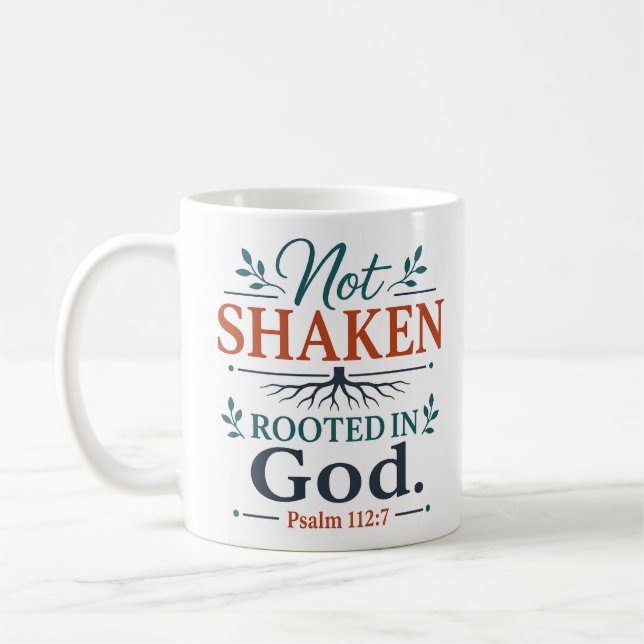 Not Shaken Rooted In God Scripture Encouragement Coffee Mug (Left)