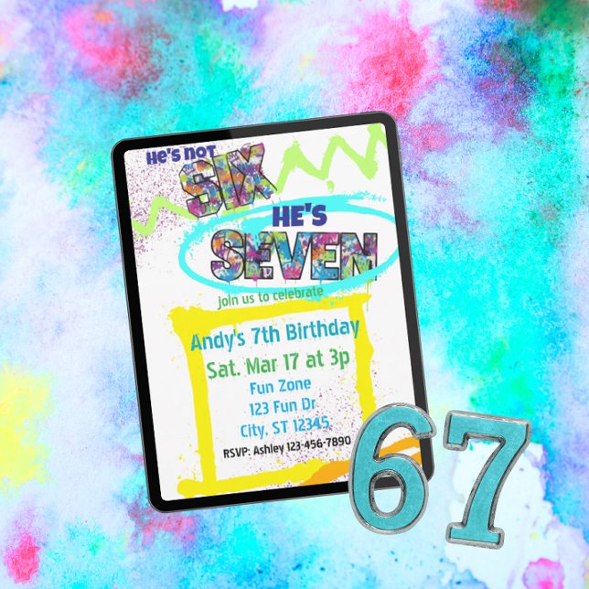 not SIX, SEVEN Spray-paint, Boy 7th Birthday Invitation (Creator Uploaded)