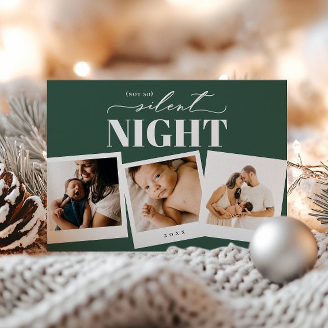 Not So Silent Night Green Holiday Photo Card (Creator Uploaded)