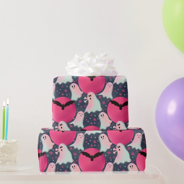 Not so spooky ghosts pink wrapping paper (Party Gifts)