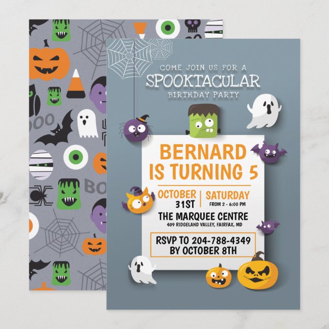 Not Spooky Kids Halloween Birthday Party Invitation (Front/Back)