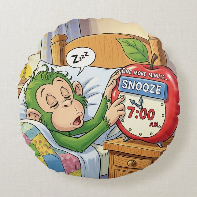 Not Today, Alarm – Sleepy Monkey Mode 💤🙈 Round Cushion (Front)