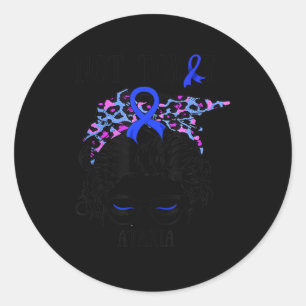 not today ataxia messy bun warrior women girl blue classic round sticker