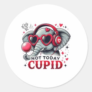 Not Today Cupid With Elephant And Heart Headphones Classic Round Sticker