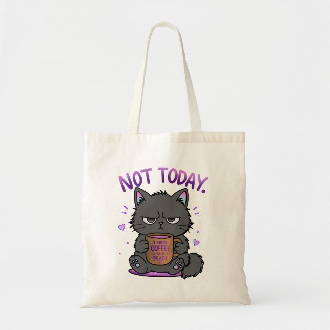 Not Today Grumpy Cat Coffee Lover Cute Funny Cat Tote Bag (Front)