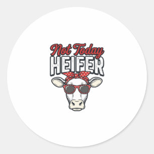 Not Today Heifer Funny Cow Vintage Vector Design_1 Classic Round Sticker