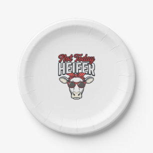 Not Today Heifer Funny Cow Vintage Vector Design_1 Paper Plate