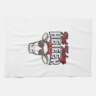 Not Today Heifer Funny Cow Vintage Vector Design_1 Tea Towel