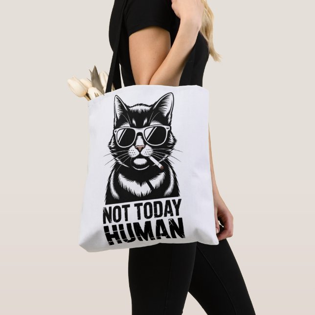  Not Today Human Cat Humor Tote Bag (Close Up)
