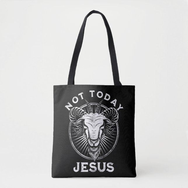 Not Today Jesus Funny Satanic Atheist Black Goth M Tote Bag (Front)