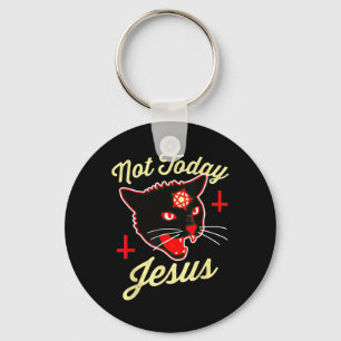 Not Today Jesus Hail Satan Cat Death Cross Vintage Key Ring