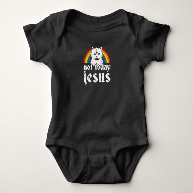 Not Today Jesus Hoodie Rainbow Satanic Cat Goth Co Baby Bodysuit (Front)