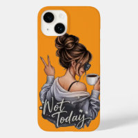 Not Today Sassy Girl with Coffee Yellow Phone Case