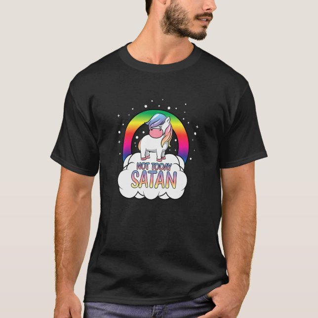 Not Today Satan Christian Jesus  Cute Unicorn Rain T-Shirt (Front)
