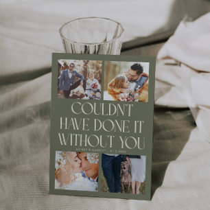 Not Without You Wedding 4-Photo Sage Green Thank You Card
