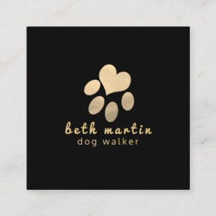 Notably Cute Paws Prints N Heart Black Gold Square Business Card