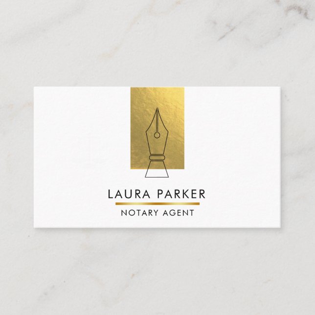 Notary Bank Loan Agent Gold Nib Business Card (Front)