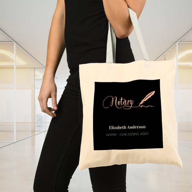 Notary black rose gold signing pen name tote bag (Creator Uploaded)
