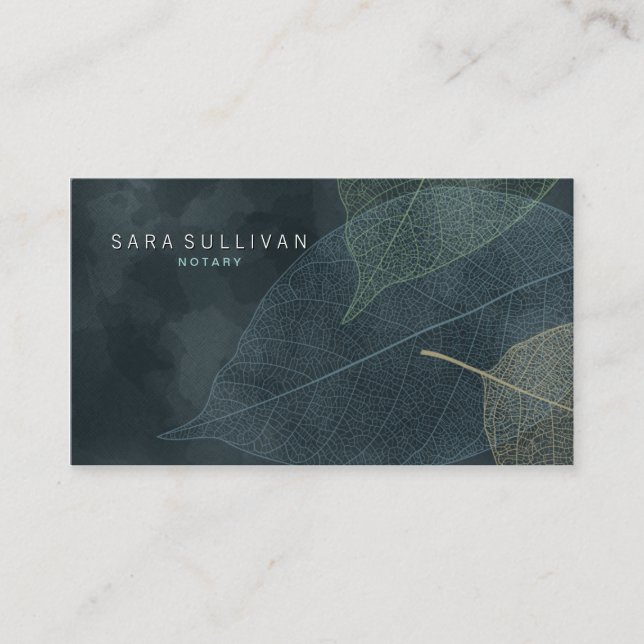 Notary Business Card Grunge Leaf Veins (Front)