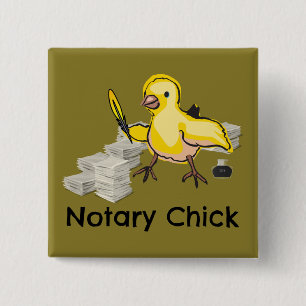 Notary Chick Yellow Feather Quill and Documents 15 Cm Square Badge