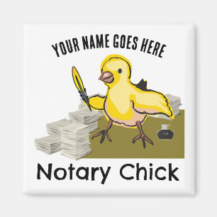 Notary Chick Yellow Feather Quill Customised Name Magnet