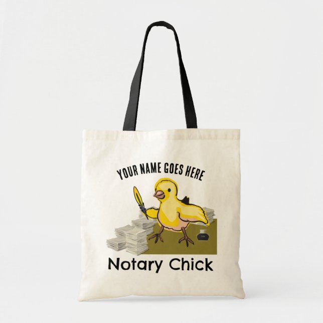 Notary Chick Yellow Feather Quill Customised Name Tote Bag (Front)