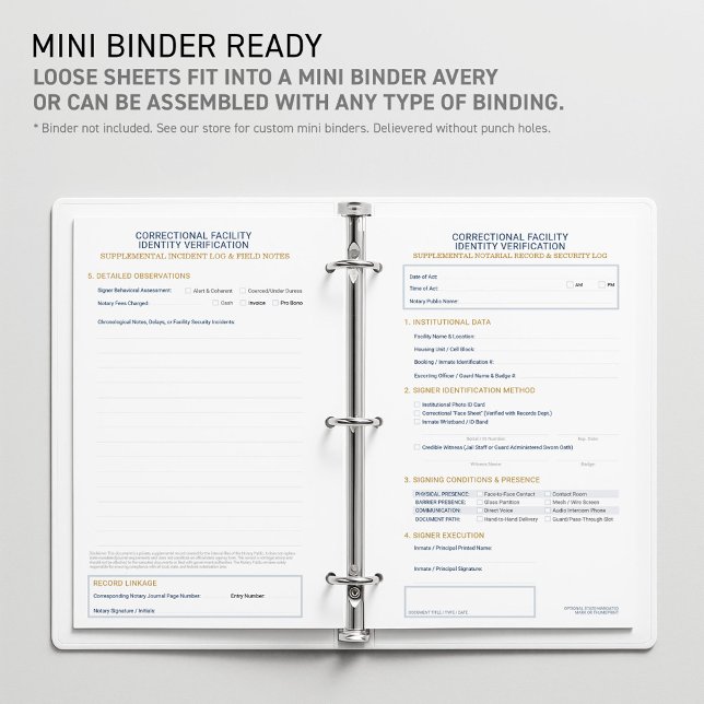 Notary Correctional Identity Verification Sheet Stationery (Mini binder friendly: Notary Correctional Identity Verification Sheet Stationery)