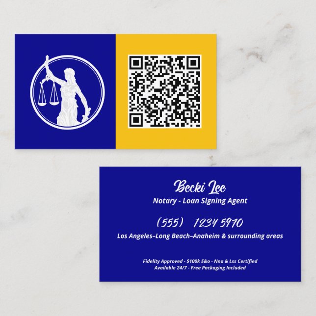 Notary Custom QR Business Card (Front/Back)