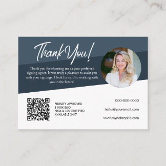 Notary Dark Azure Loan Signing Thank You Business  Card