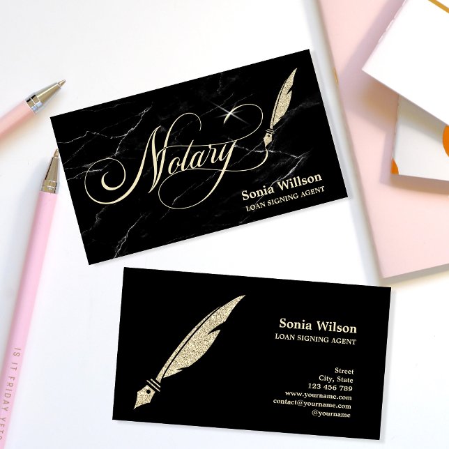 Notary Elegant Professional Feather Pen Business Card (Creator Uploaded)