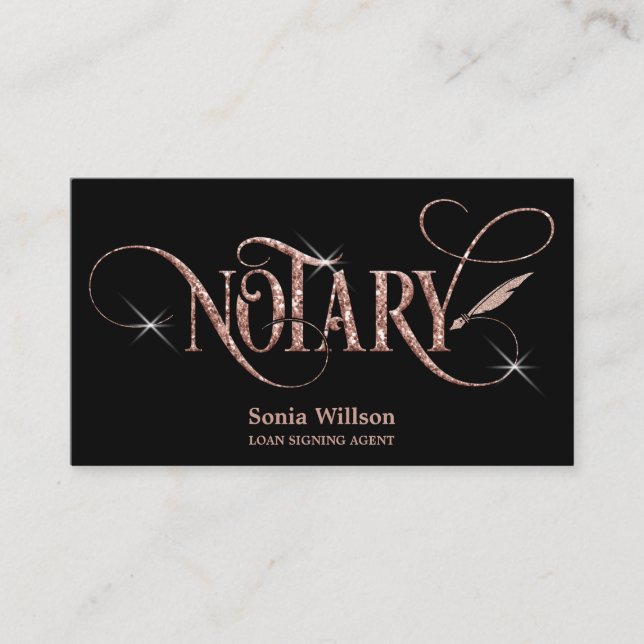 Notary elegant rose gold mortgage loan pen business card (Front)