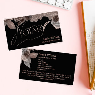 Notary elegant rose gold typography feather pen business card