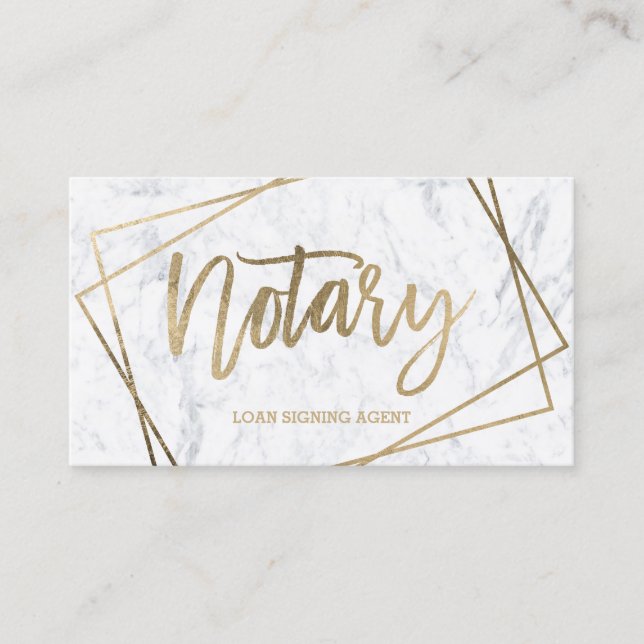 Notary faux gold script geometric marble business card (Front)