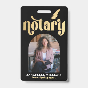 Notary Gold & Black Typography Photo Badge ID Badge