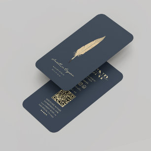 Notary Gold Quill Monogram Dark Blue Modern Business Card