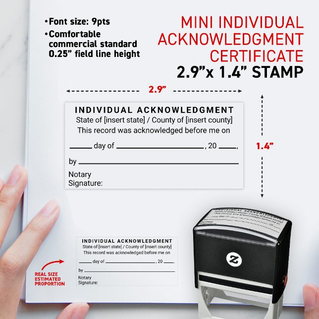 Notary Individual Acknowledgement mini Certificate Self-inking Stamp (Simplified compliant form for Notary Individual Acknowledgement Certificate small 2.9x1.4" stamp)