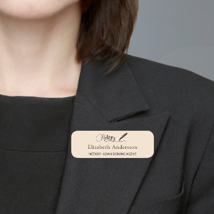 Notary loan signing agent beige script name tag