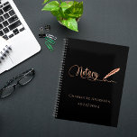 Notary loan signing agent black gold 2024 planner<br><div class="desc">A chic black background,  decorated with a feather pen.  Personalise and add a name and year(s).  Golden text: Notary</div>