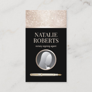 Notary Loan Signing Agent Black & Gold Photo Business Card